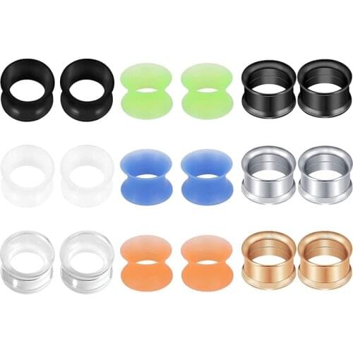 Ear Tunnels Plugs Flexible Silicone and Tunnel Expander Stretching Gauge Earlets Plug Gauges Kit Retainer 2G 00G 0G 9 Pairs