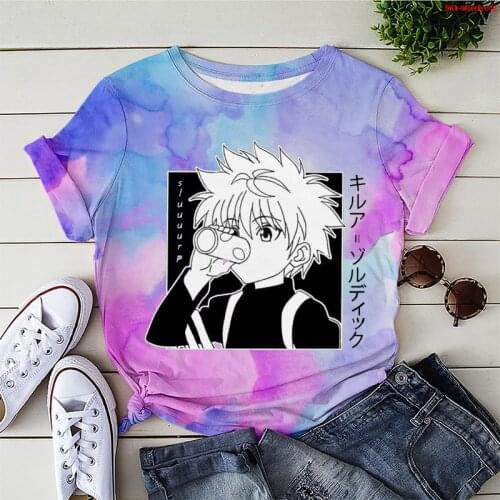 Tie Dye Women T-shirt Tops Kawaii Hunter X Hunter Tshirt Killua Zoldyck T-shirt O-Neck Tie Dye Anime Manga Men Tee Shirt Clothes