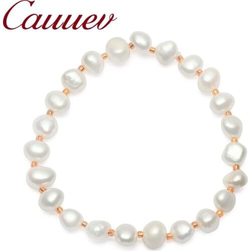 Cauuev Genuine Natural Freshwater Baroque Pearl Bracelets Bangles For Women Vintage elastic Baroque pearl jewelry gifts 2019