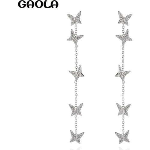 GAOLA Luxury Cubic Zirconia Crystal Fashion Jewelry Wedding Various Butterfly Long Dangle Earrings For Woman GLE7951