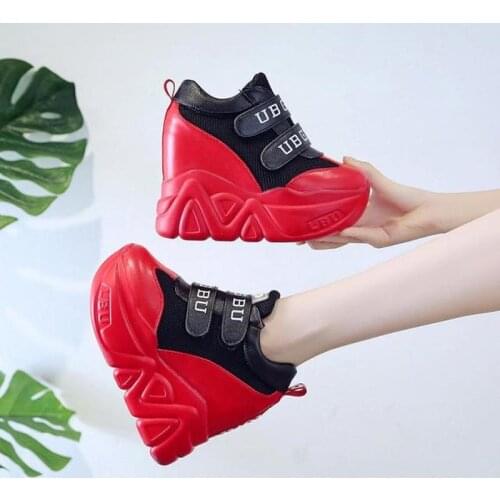 12CM Ultra high with Women Red Shoes 2021 Spring Autumn Breathable Mesh Women Sneakers Zapatos De Mujer Chunky Ladies Shoes