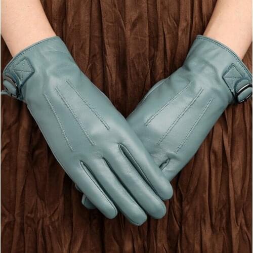 Womens autumn winter thicken warm genuine leather gloves ladys natural leather breif slim winter driving glove R3464