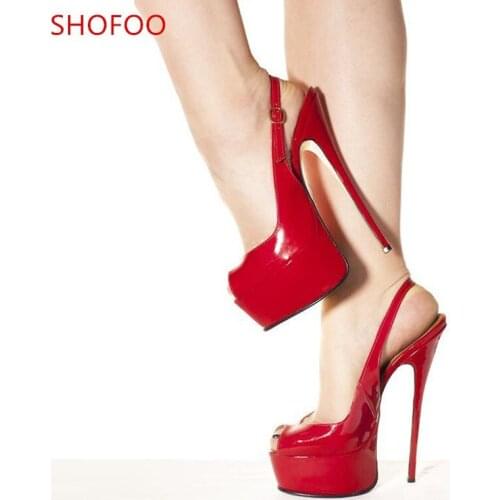 2019 fashion high heels party women sandals red PU 4.5cm waterproof, 14.5cm sandals stiletto SIZE:34-45