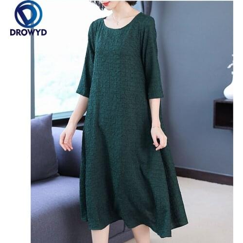 2021 Summer Casual Black Half Sleeve Midi Sundress Summer Vintage Loose O-neck Maxi Dress Women Elegant Bodycon Party Vestidos