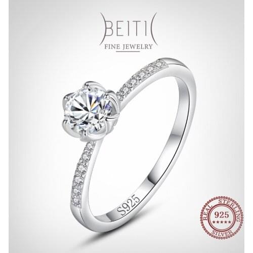Beitil Classic Shine Zircon Genuine 925 Sterling Silver Finger Ring For Women Wedding Engagement Jewelry Gif