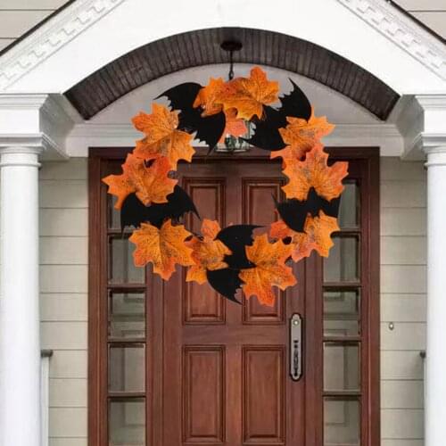 10inch Autumn Wreath Holiday Decor Halloween Thanksgiving Garland Window Restaurant Home Maple Leaf Decoration Wreath Door