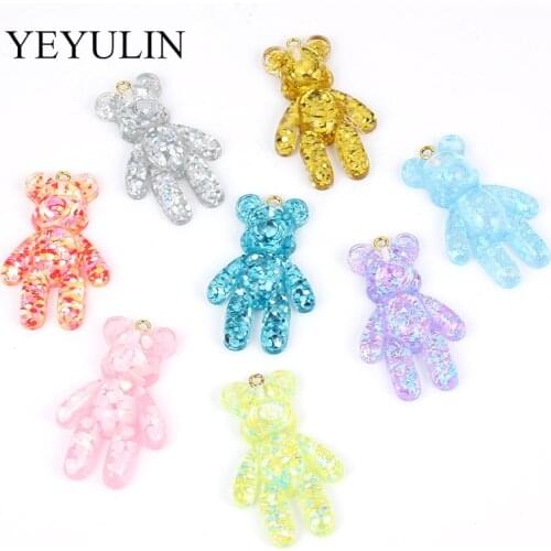 10pcs Multi-color Crystal Resin Mold 3D Big Bear Charms Pendant For Girls Kids DIY Making Necklace Bracelet Jewelry Accessories