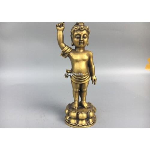 11'' Classica Brass carved Buddhism prince Boys child Sakyamuni buddha statue
