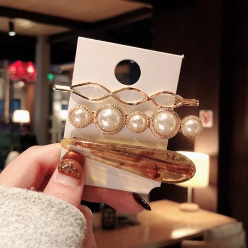 3pcs/Set Fashion Pearls Geometric Hair Clips for Women Elegant Metal Hair Clips for Girls Hairpins Barrettes Hair Accessories