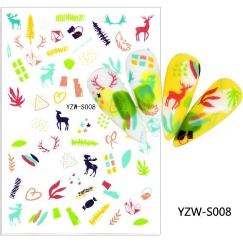 3D Nail Sticker Christmas Deer Plume Slider Nails Art Decoration Wraps Decals Design Adhesive Manicure Tips Stickers Pegatina