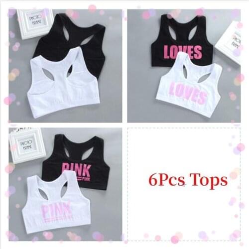 6PCS Girl Bra 12 Teen Crop Top Underwear Vest Racerback Puberty Sport Training Bras Letter Streetwear Tube Top Gift 7-14Y 10 9