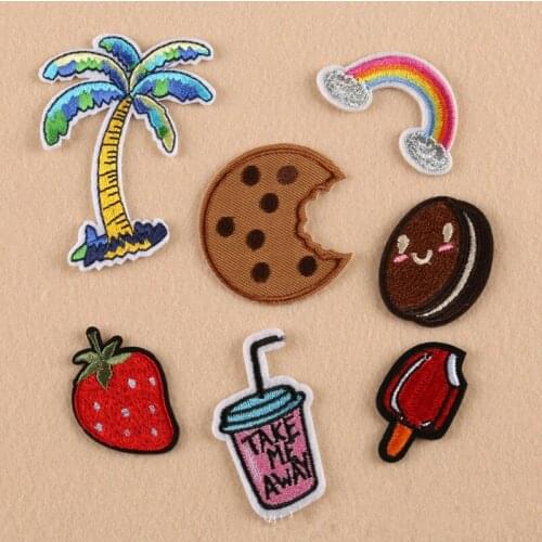 7pcs/lot Drink Biscuit lovely Embroidery Rainbow Patches Europe Style adhesivos Stickers For Clothes