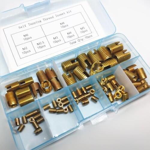70-50pc Self Tapping Thread Slotted Inserts Set M2 M2.5 M3 M4 M5 M6 M8 Stainless Corbon Steel Thread Inserts Repair Tools set