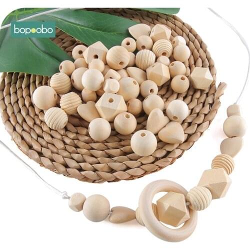 Bopoobo 45PC Baby Teether Wooden Beads Nursing Accessories Children Training Toys DIY Starter Kits Baby Wooden Teethers