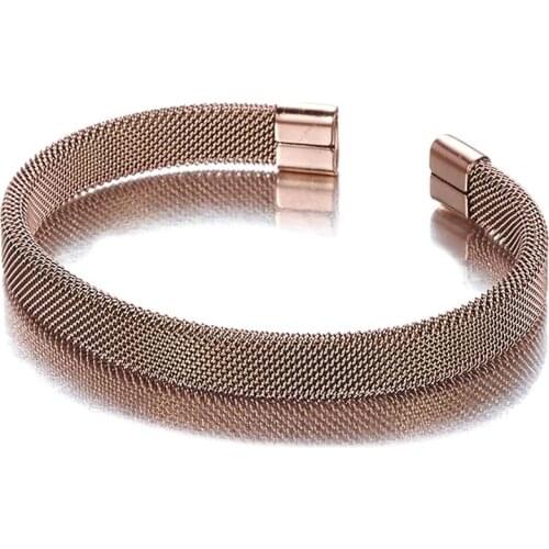 Top Sale Rose Gold Stainless Steel Charm Men Women Couple Jewelry Unique Wire Cuff Open Braided Male Bracelets