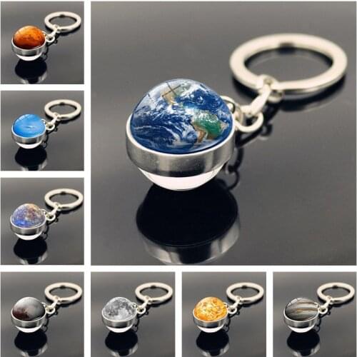 Solar System Planet Keyring Galaxy Nebula Space Keychain Moon Earth Sun Mars Art Picture Double Side Glass Ball Car Key Chain