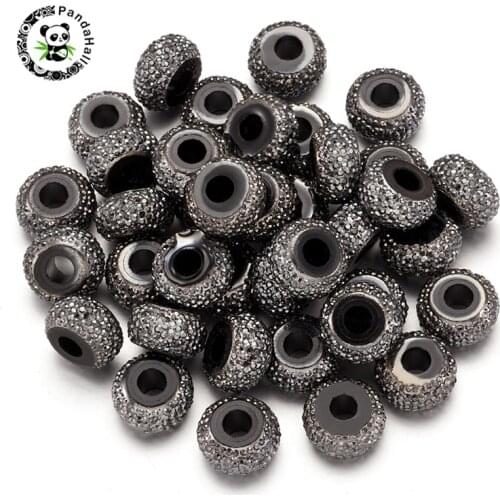 Pandahall 50pcs Resin Beads Large Hole Beads for Jewelry Findings Bracelet Necklace Making Rondelle Black 14x8mm Hole: 5mm