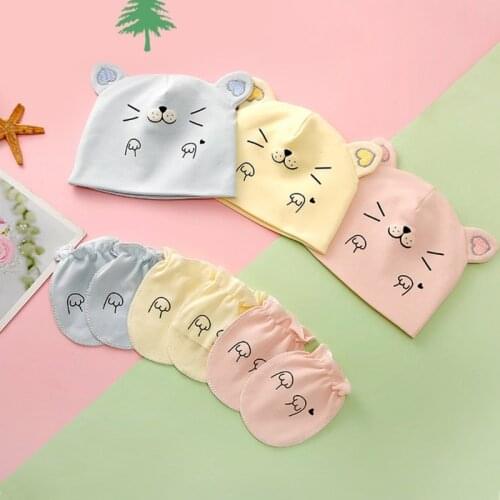 Baby Infants Anti Scratching Knitted Cotton Gloves+Hat+Foot Cover Set Newborn Face Protection Scratch Mittens Socks Warm Cap Kit