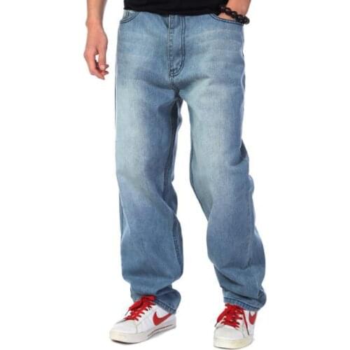 Plus size 30-46 ( hip 145cm )Jeans mens baggy jeans plus size hip hop skateboard pants cat whisker washes