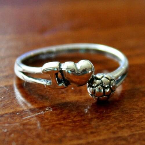 Soccer Ring Adjustable Sports Team I Love Football Player- Jewelry Gift Idea free ship