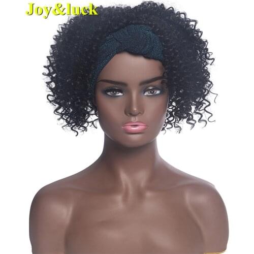 Joy&luck Headband Wig Wrap and Wig Linked Turban Wig Synthetic Curly Wigs for Women Head Wig