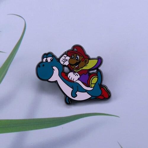 Mario Riding Yoshi Enamel Pin Classic Video Game Brooch Vintage from early 90s