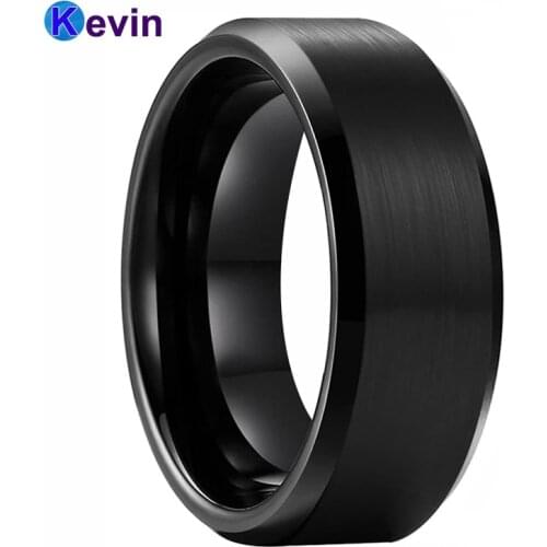 Black Men Ring Women Ring Tungsten Carbide Ring Beveled Brushed Finish 6MM 8MM Comfort Fit