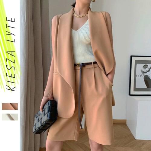 Summer Woman Clothing 2 Pieces Suit Set Sleeveless Blazer Top and Knee Pants Female Casual Fashion Office Lady Two Piece Sets
