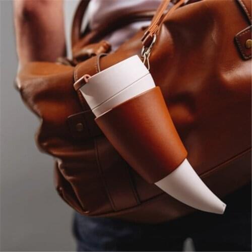 Creative Goat Horns Coffee Mug 230ML Stainless Steel Vacuum Cup Thermos Flask Tea Cups Travel Couple Water Bottle With Rope