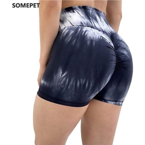 Fashion Tie-dye Print Womens Elastic High Waist Leggings Tight Sports Shorts Legging Women Fitness running tight hip shorts