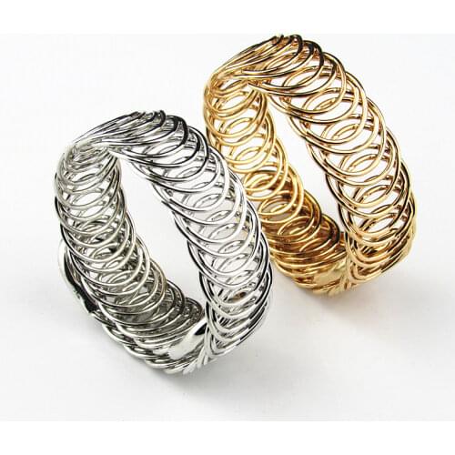 Fashion Punk Bohemia Adjustable Wrap Women Bracelet Femme Gold Silver Color Bangles Metal Luxury Spring Cuff Bracelet On Hand
