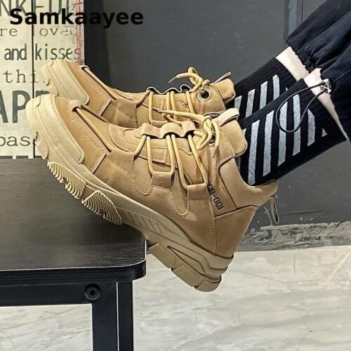 Size 39-44 Mens Boots Spring Autumn Male Martin Botas Lace-Up Ankle Shoes Hombre Motorcycle Booties Solid High Top Zapatos y43