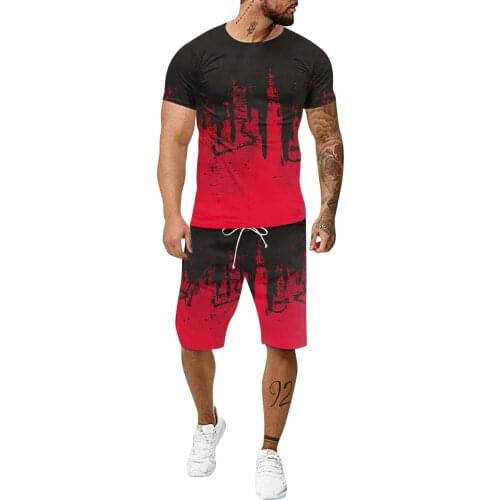 Mens Summer Leisure Sports Sets Short-sleeved Shorts 3d Inkjet Large Size Loose Fitness Running 2-piece Training Sports Suit