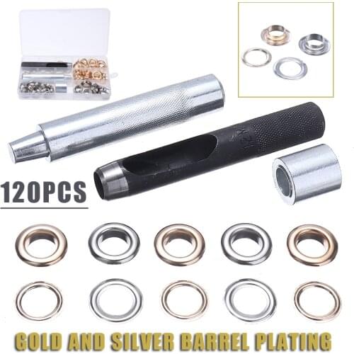 120 sets Silver Gold Eyelet Punch Die Tool Set Metal Button for Leathercraft Clothing Shoes Belt Bag Grommet