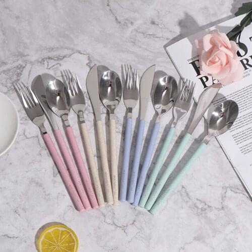 3pcs/set Cutlery Set 304 Stainless Steel Tableware With Wheat Straw Handle Knife Fork Spoon Dinner Set Kitchen Dinnerware