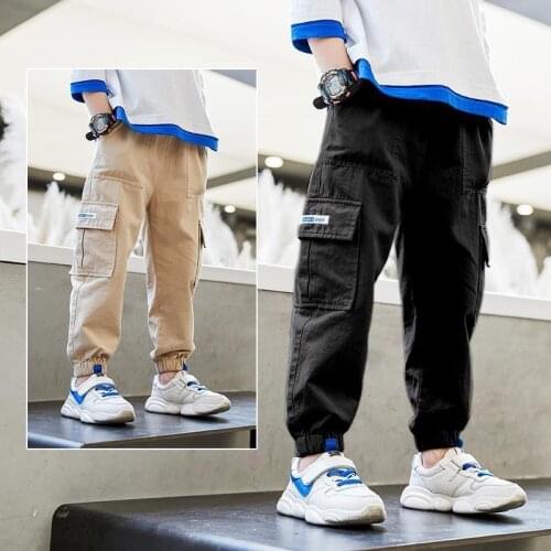 New Solid Boys Cargo Pants Elastic Waist Spring and Autumn Childrens Clothing 3-15 Years Old Kids Casual Trousers for Boy