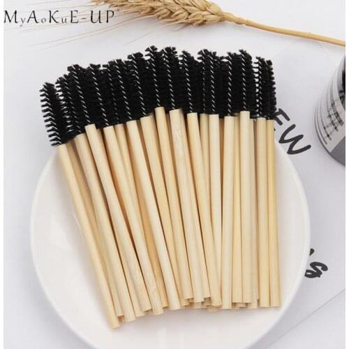 Wholesale 50pcs/lot Disposable Eyelash brush Bamboo Mascara Spoolie Brushes Nylon Eyebrow Lashes Brush Beauty Makeup Tools