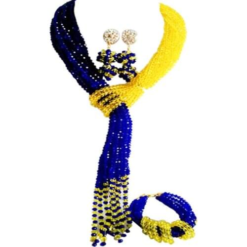 Characteristic Royal Blue Yellow Women Crystal Beaded Necklace Earrings Sets for Engagement 10C-WJ-24