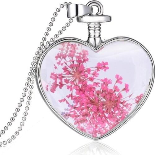 Glass Bottle Current Necklace Jewelry with Silver Plated Heart Shaped Pendant Long Necklace for Women Jewelry