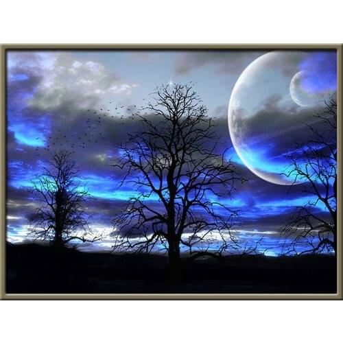 Landscape Tree DIY 11CT Cross Stitch Embroidery Kits Craft Needlework Set Cotton Thread Printed Canvas Home Design