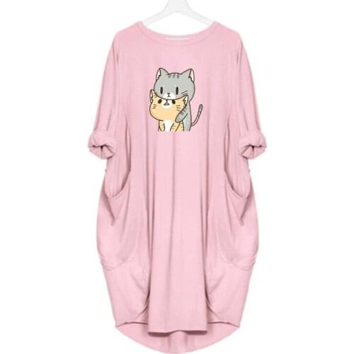 Cat Dog Print Cut Dress Pocket Vintage Party Autumn Girls Clothes Kawaii Womens Plus Size M-5XL Dresses vestido casuales
