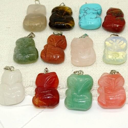 Natural stone fox pendant carved DIY semi-precious jewelry pendant