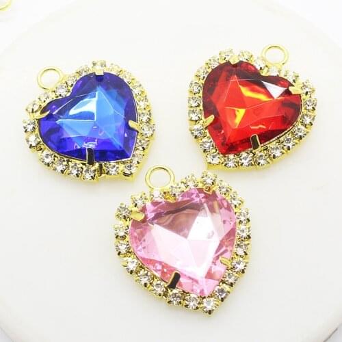 Rinestones Acrylic Heart Pendant Button DIY Handwork Holiday Party Gift Wrapping 32mm 5Pcs/Lot Mix Color Jewelry Accessories
