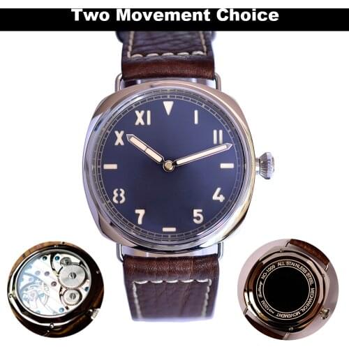 Retro 44mm Pilot Watches Men Mechanical Wristwatches Vintage Air Force Military 100M Diver Watch Mens Custom Logo Luminous Clock