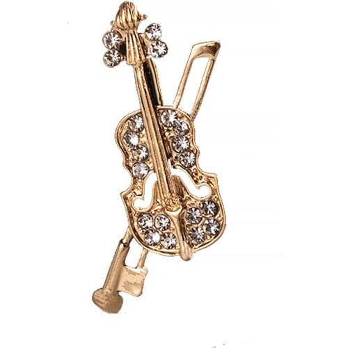 Luxury Fashion Metal Crystal Violin Brooch Music Equipment Classic Lapel Pins Gifts for Men Wedding Jewelry Accessories