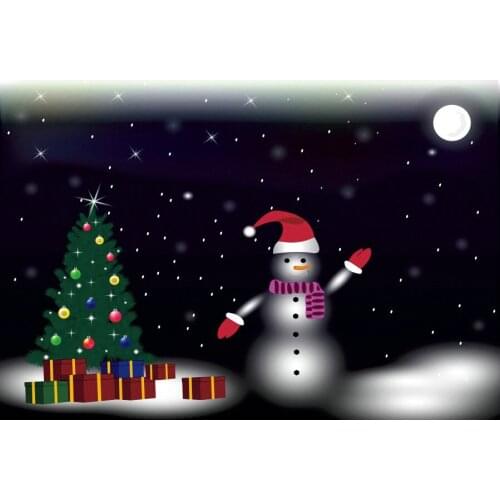 Christmas Backdrop Moon Xmas Tree Snowman Snowing Photography Background Family New Year Party Decor Photo Booth Studio Props