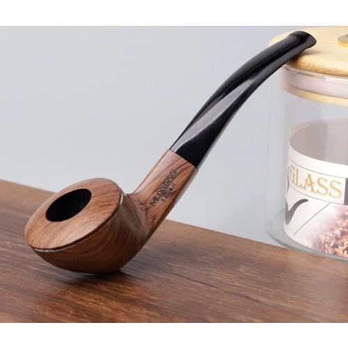 RU-Handmade Rosewood Smoking Pipe with 10 Cleaning Tool Set Rhombus Bent Acrylic Mouthpiece Tobacco Pipe 3mm Metal Filter ad0031