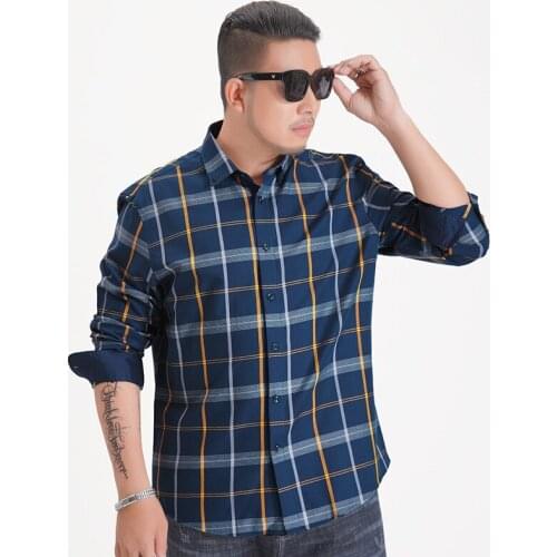Extra XL Mens Long Sleeved Shirt Casual Yarn Dyed Plaid Plus Sized Fat Guy Shirt Fashion Shirts for Men Plaid Shirt Tshirt Men