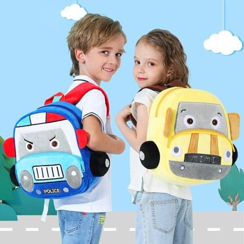 3D Cartoon Car School Backpacks for Boys Girls Soft Plush Kindergarten Children School Bags Kid Book Bag Mochilas Gift for Child