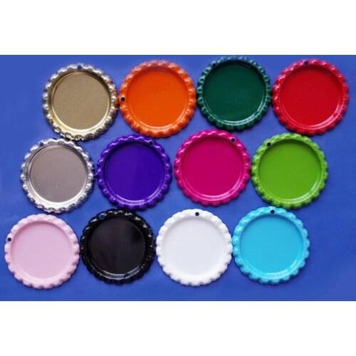 With Holes ! 12 Colors 1000 pcs/lot Bottlecaps both Side Colored Flattened Bottle caps Metal Cap Bottlecap For Jewerly Pendant